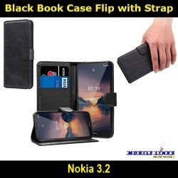 Black Book Case Flip with Strap For Nokia 3.2 TA-1156 Slim Fit Look